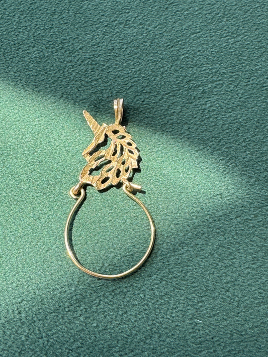 Vintage 1990s Yellow Gold Diamond Cut Unicorn Charm Holder
