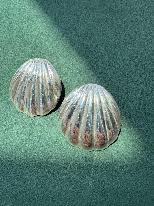 Vintage Sterling Silver Scallop Shell Earrings Big Beach Energy Without the Weight