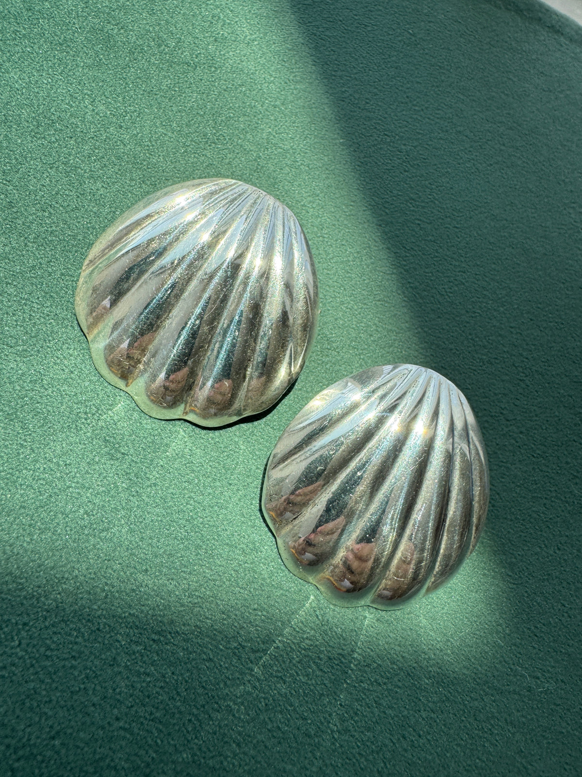 Vintage Sterling Silver Scallop Shell Earrings Big Beach Energy Without the Weight