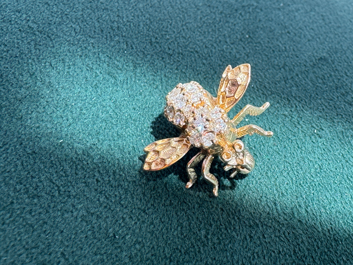 Vintage 14K Yellow Gold Bumble Bee Charm Pendant Also Wears As A Brooch