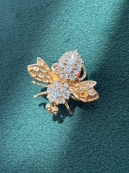 Vintage 14K Yellow Gold Bumble Bee Charm Pendant Also Wears As A Brooch