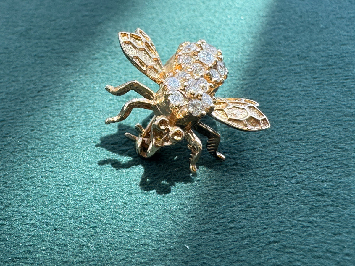 Vintage 14K Yellow Gold Bumble Bee Charm Pendant Also Wears As A Brooch