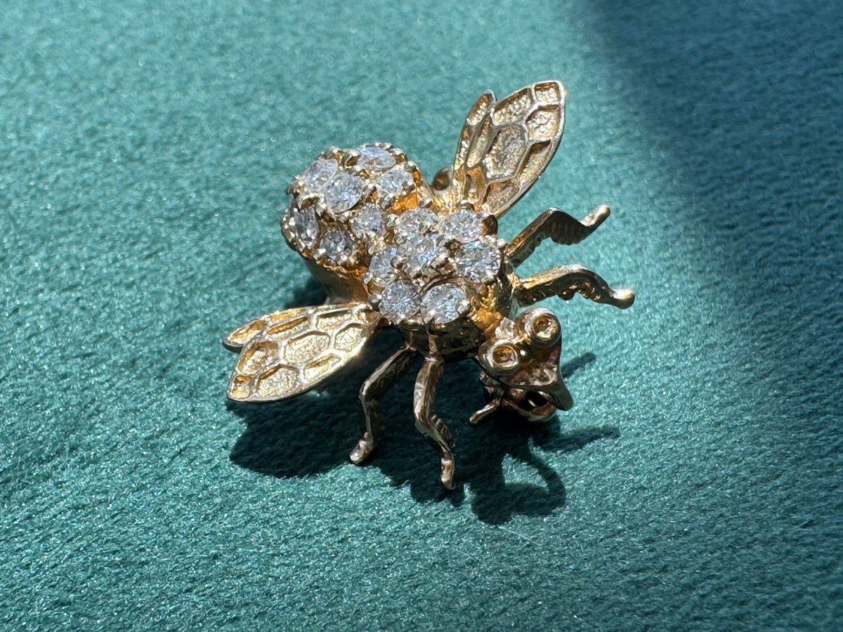 Vintage 14K Yellow Gold Bumble Bee Charm Pendant Also Wears As A Brooch