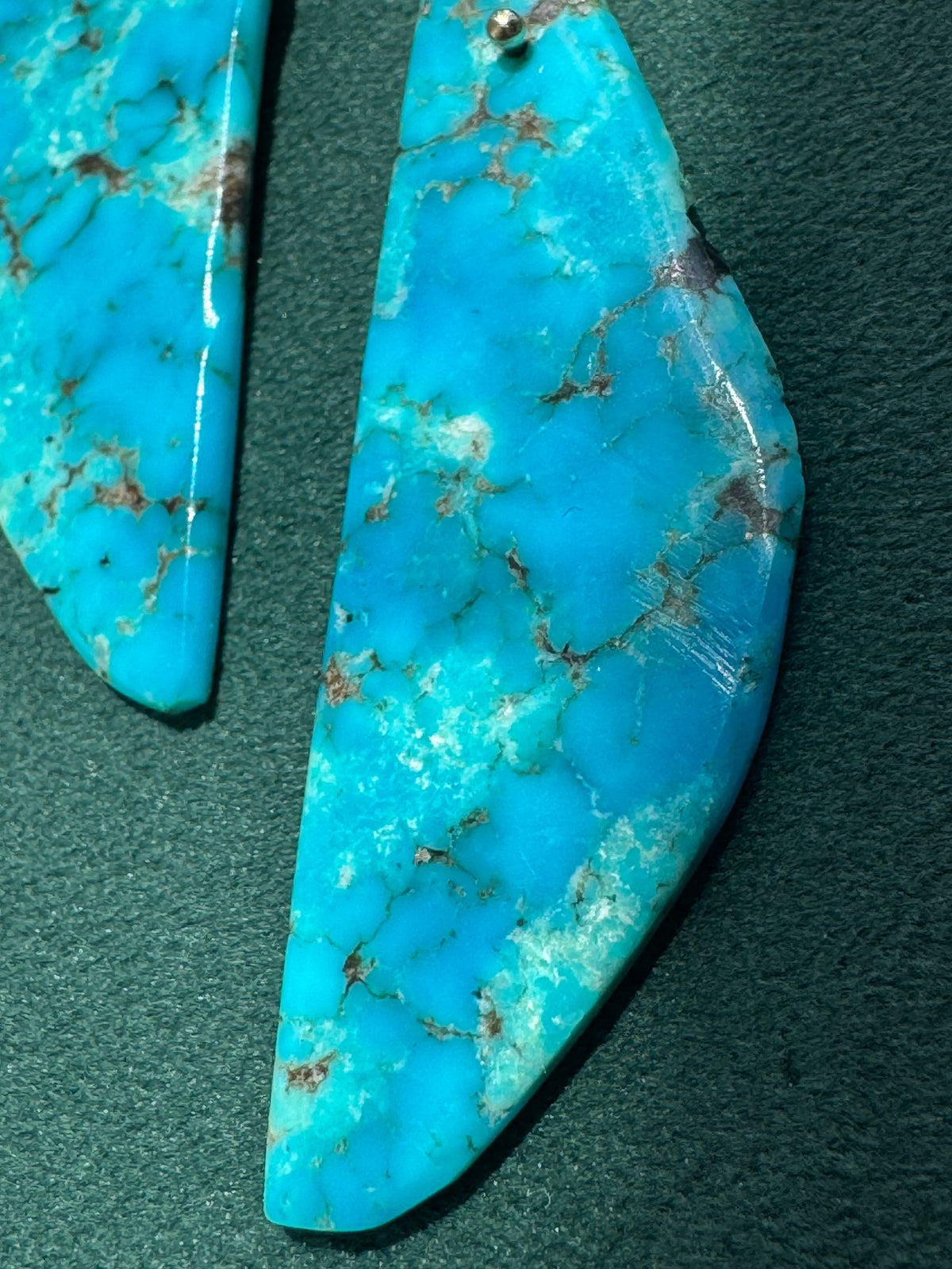 Vintage 14K Gold Genuine Kingman Turquoise Modernist Slab Earrings Wearable Sculpture