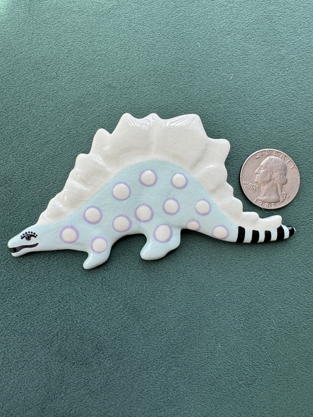 Vintage Ruby Z Ceramic Stegosaurus Brooch Signed Candace Loheed Large Dinosaur Pin