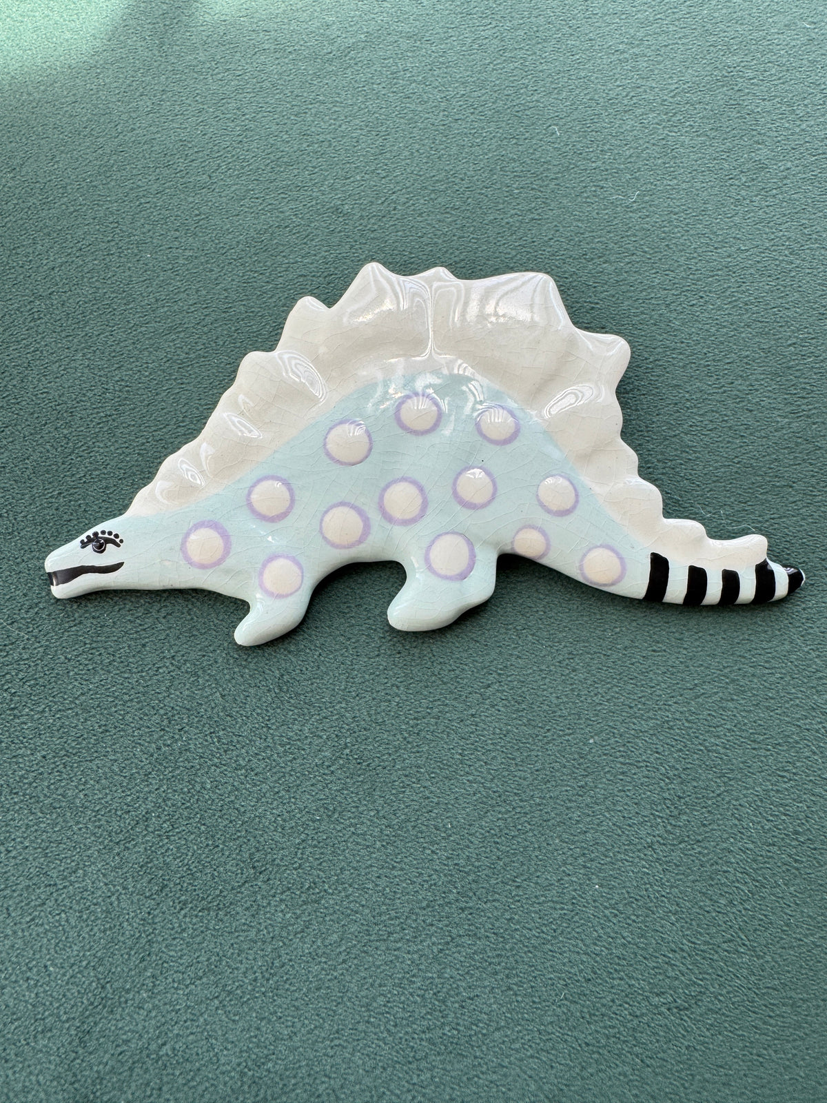 Vintage Ruby Z Ceramic Stegosaurus Brooch Signed Candace Loheed Large Dinosaur Pin