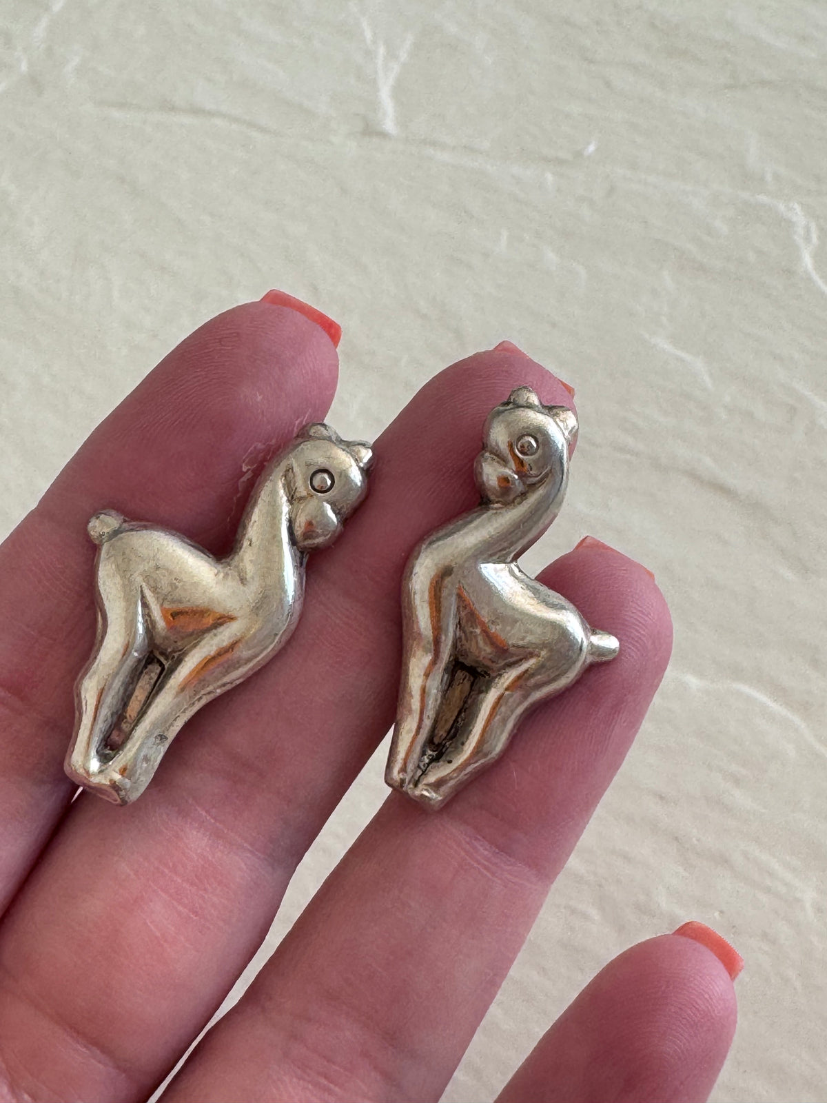 Vintage Mexican Sterling Silver Llama Screwback Earrings Mexico Hallmarks