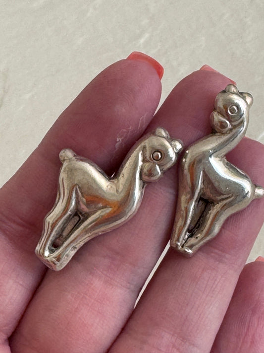 Vintage Mexican Sterling Silver Llama Screwback Earrings Mexico Hallmarks