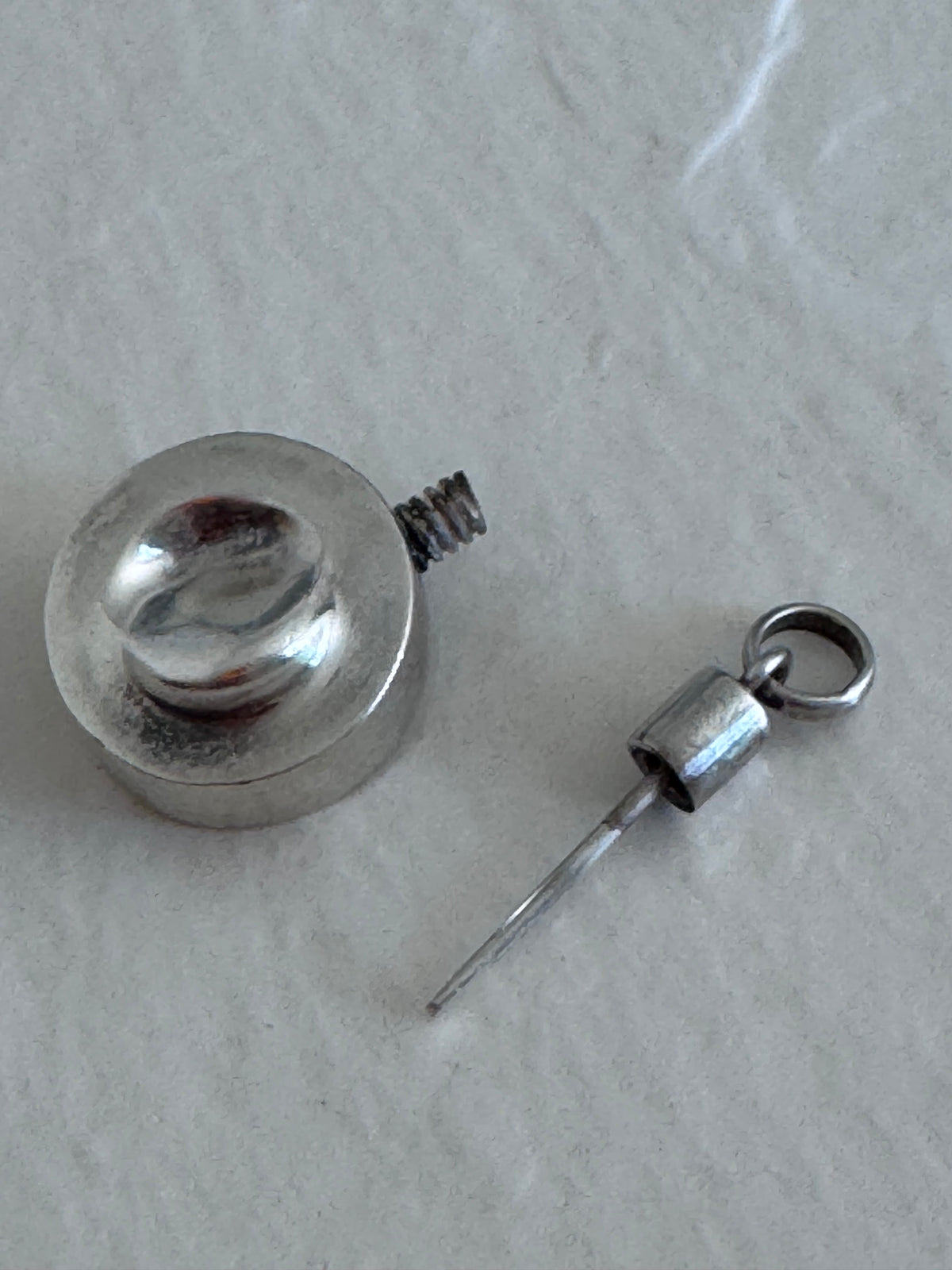 Estate vintage Jondell Spain sterling silver puffy perfume bottle pendant collectible designer functional jewelry