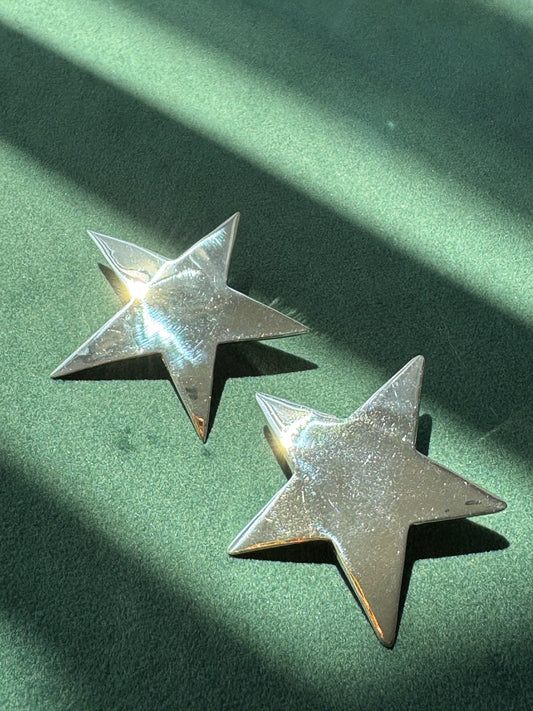 Vintage Taxco Mexico Sterling Silver Large Star Stud Earrings Statement