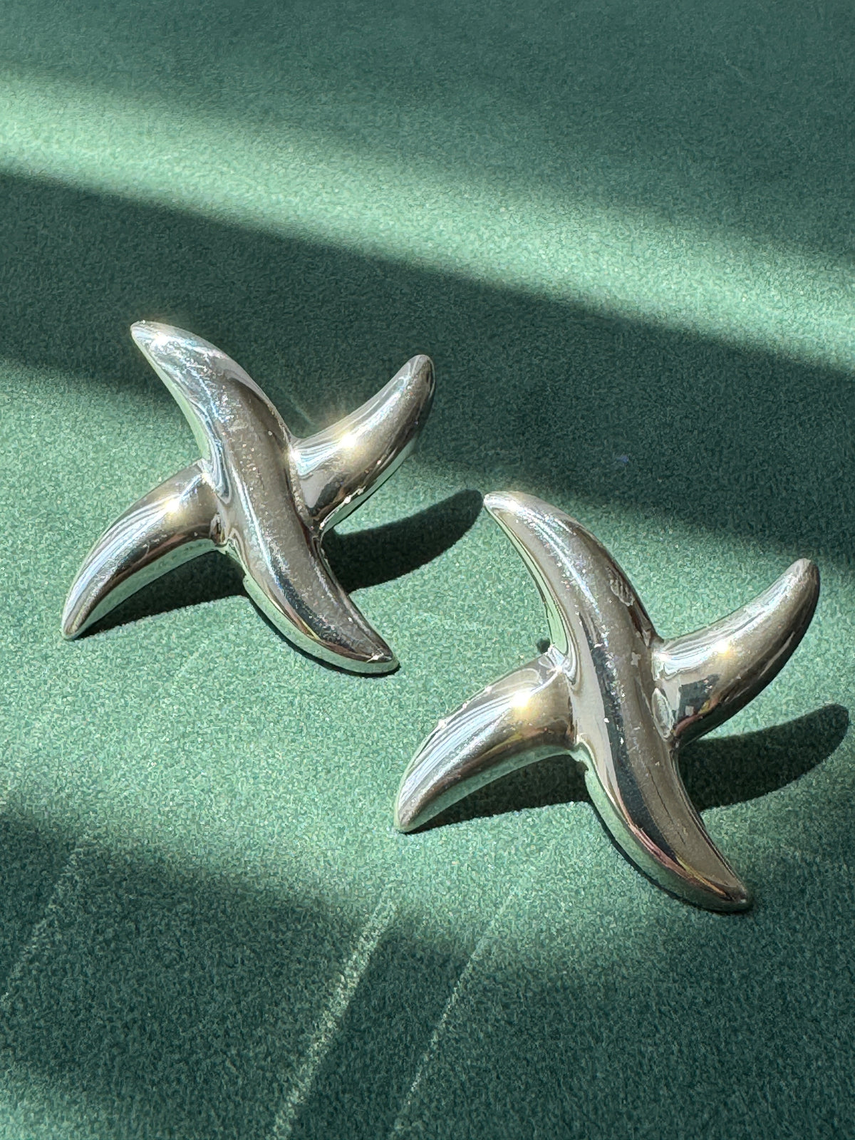 Vintage Sterling Silver Abstract Pinwheel Post Earrings Sculptural Modernist Design