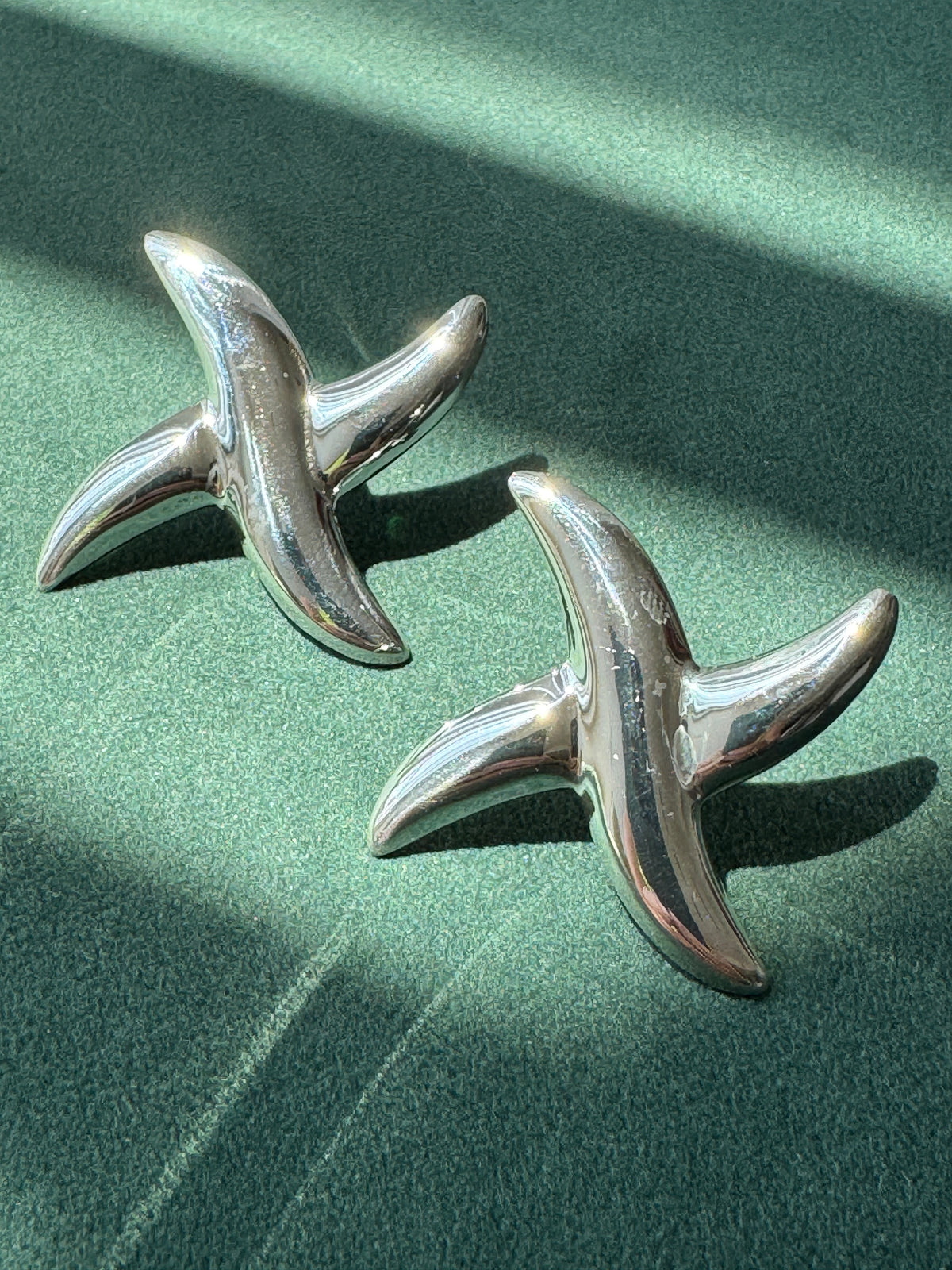 Vintage Sterling Silver Abstract Pinwheel Post Earrings Sculptural Modernist Design