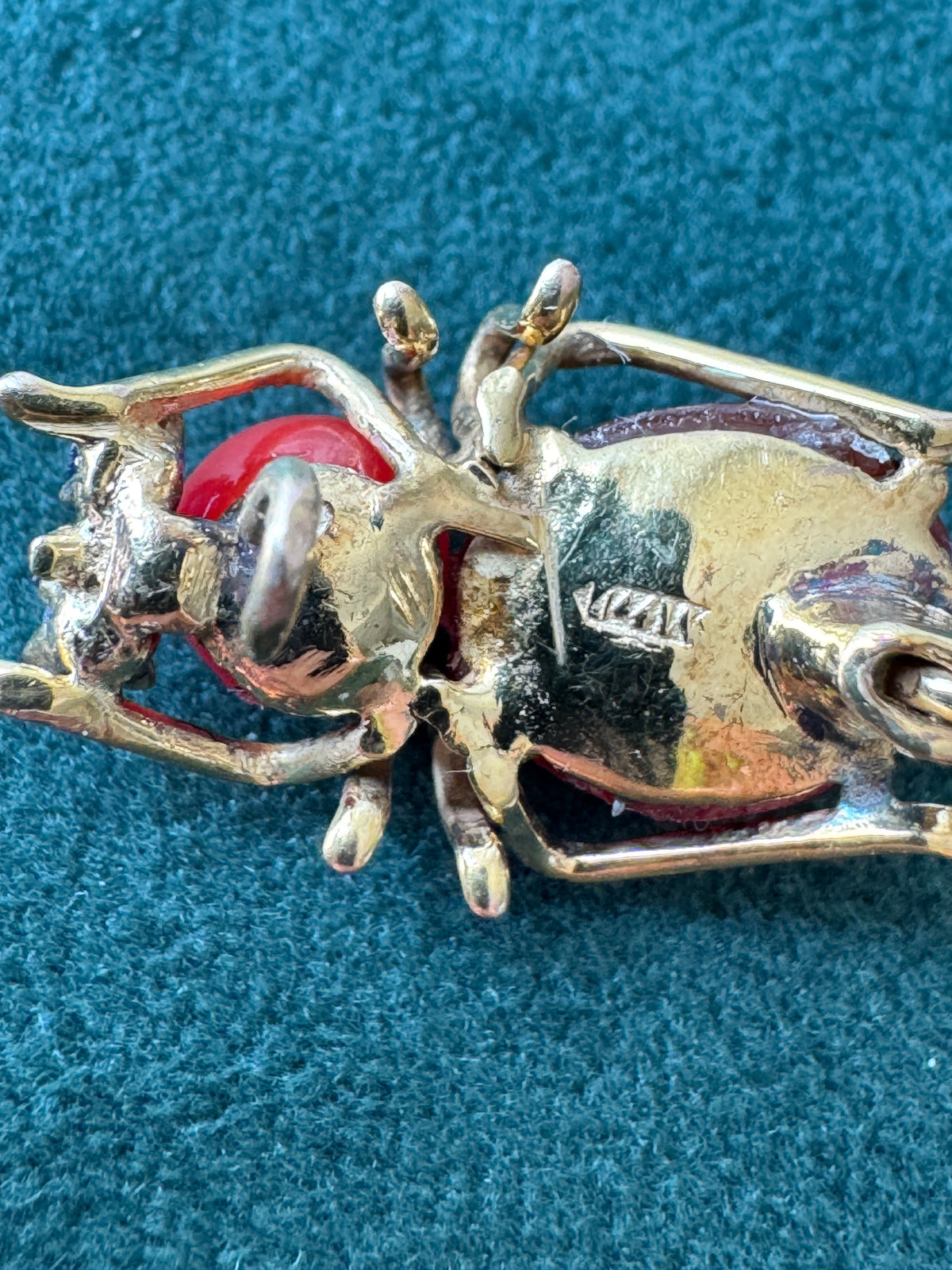 Vintage Victorian 14K Gold Figural Spider Brooch Sapphire Accents C Clasp