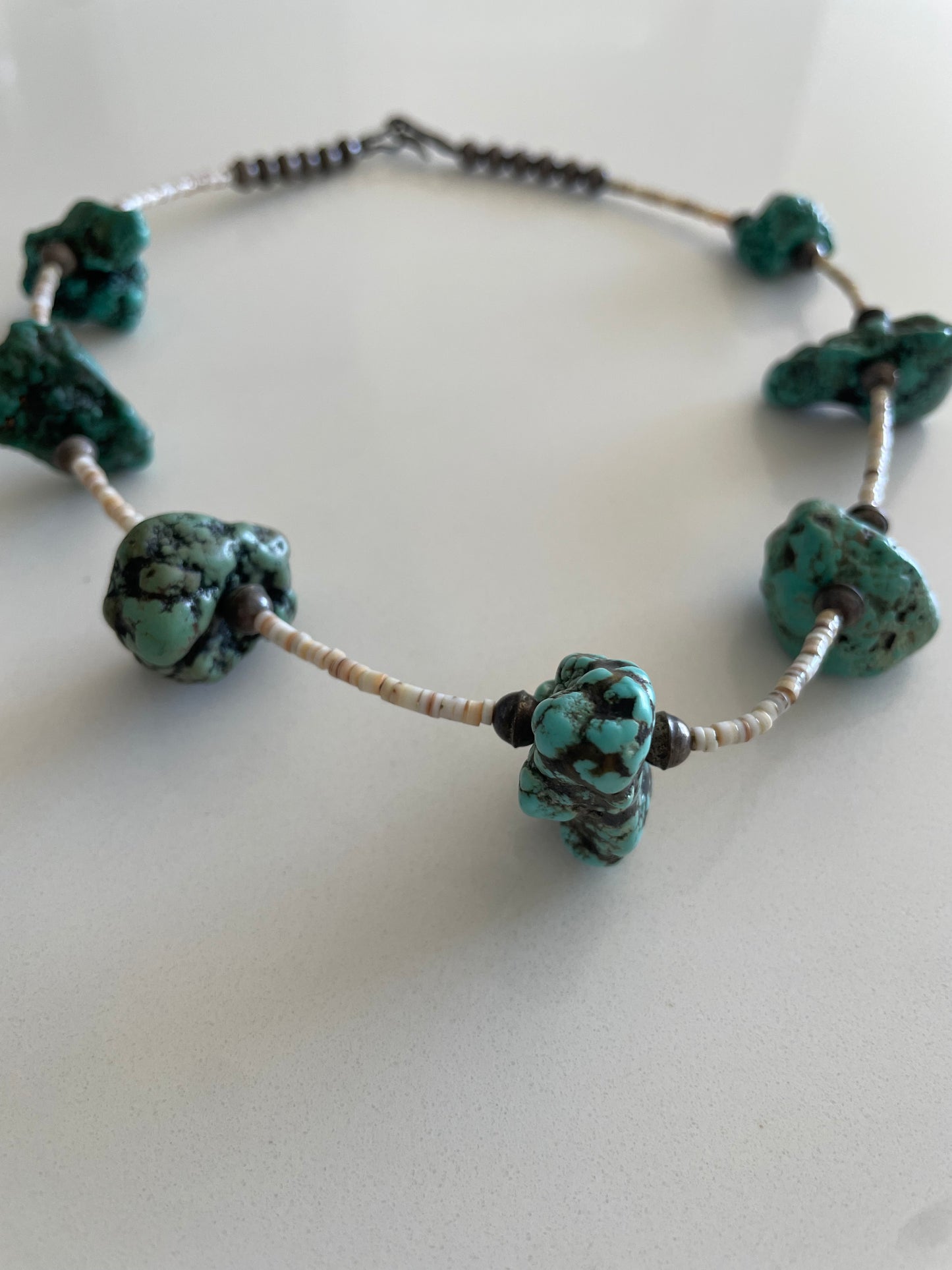 Vintage Old Pawn Turquoise Chunk Heishi Bead Necklace Southwestern