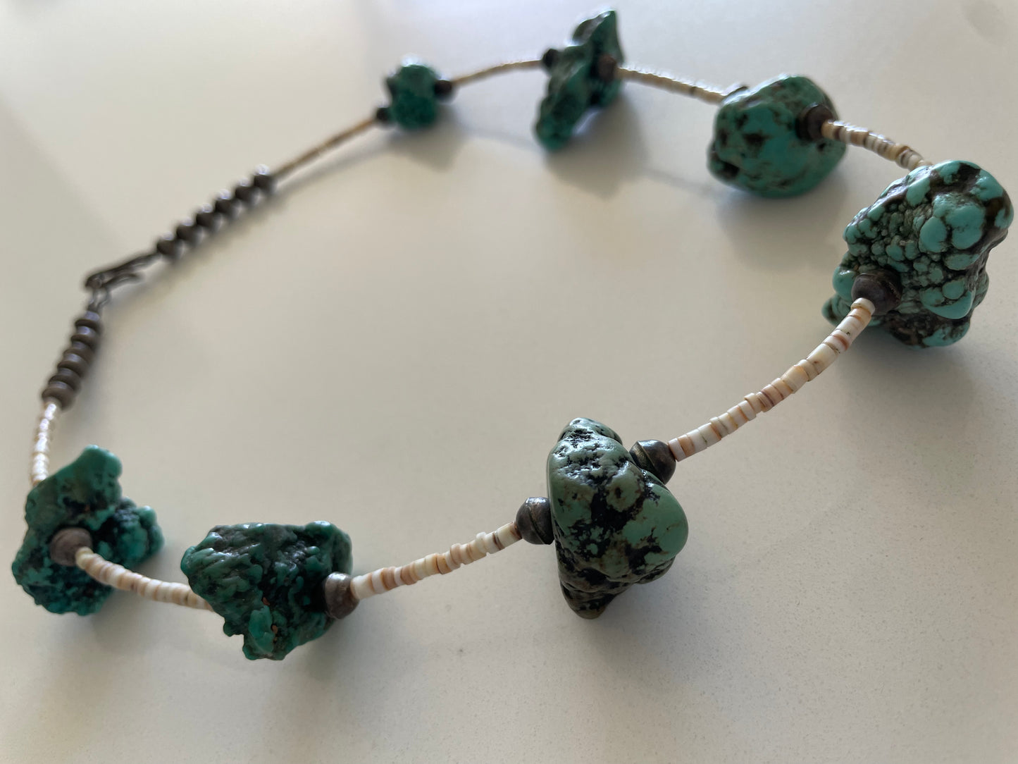 Vintage Old Pawn Turquoise Chunk Heishi Bead Necklace Southwestern