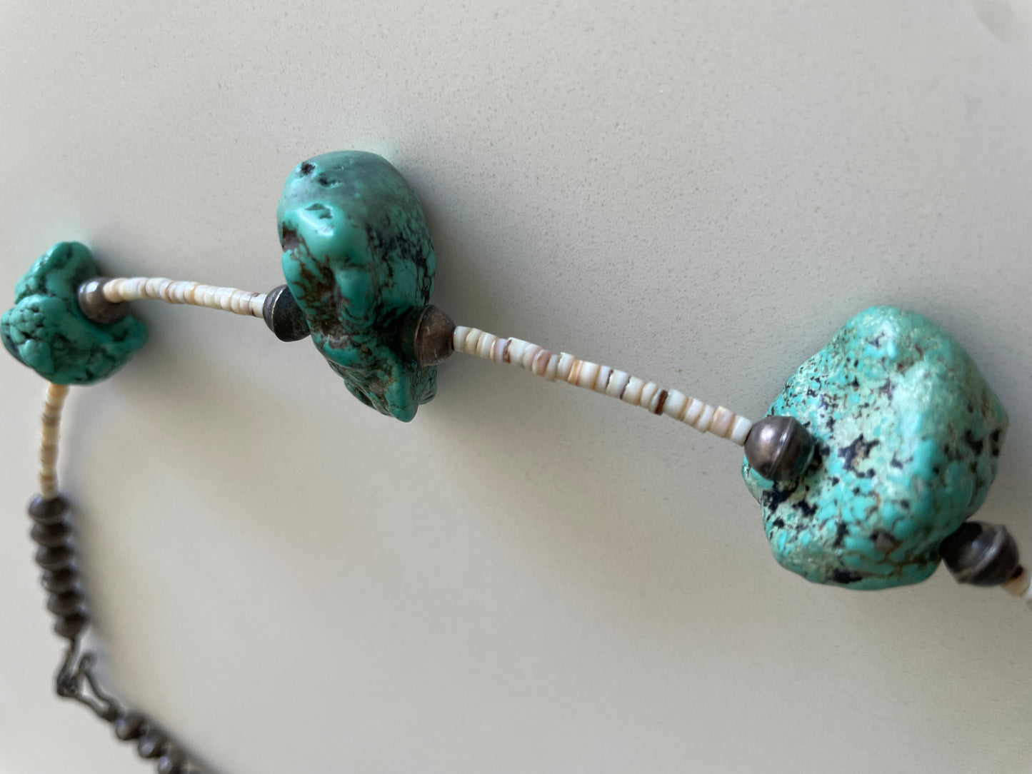 Vintage Old Pawn Turquoise Chunk Heishi Bead Necklace Southwestern