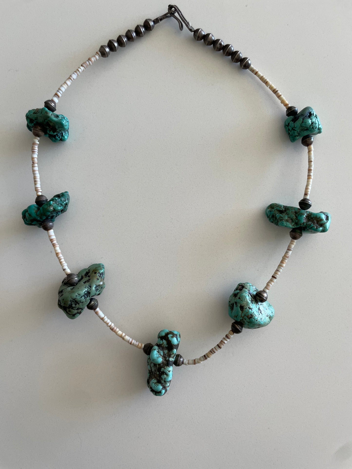 Vintage Old Pawn Turquoise Chunk Heishi Bead Necklace Southwestern