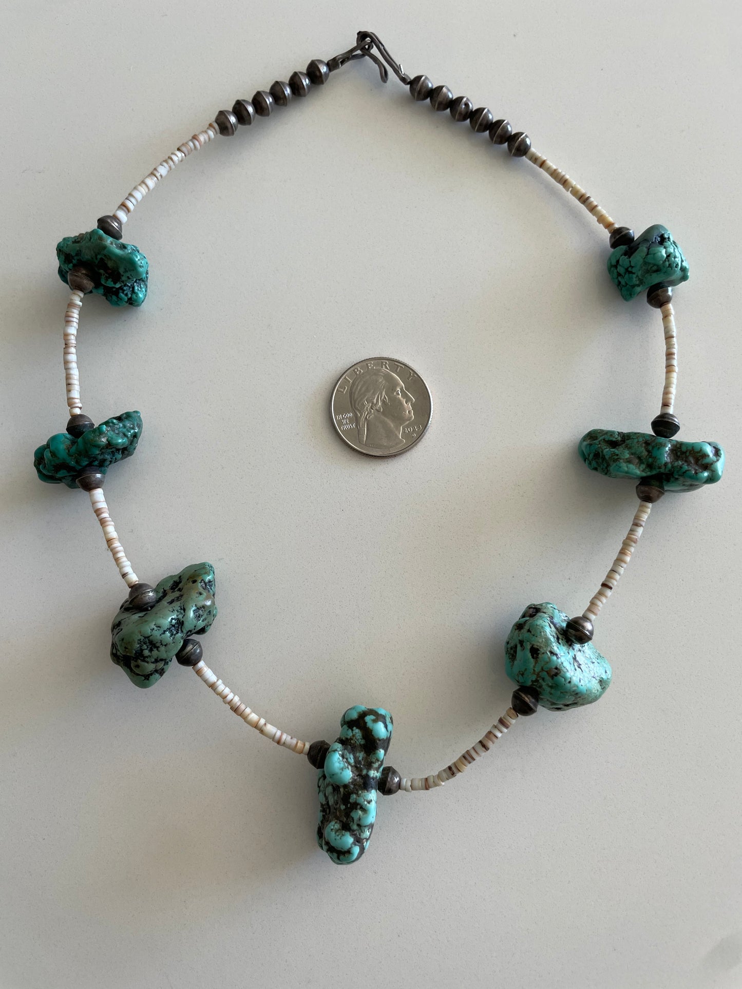 Vintage Old Pawn Turquoise Chunk Heishi Bead Necklace Southwestern