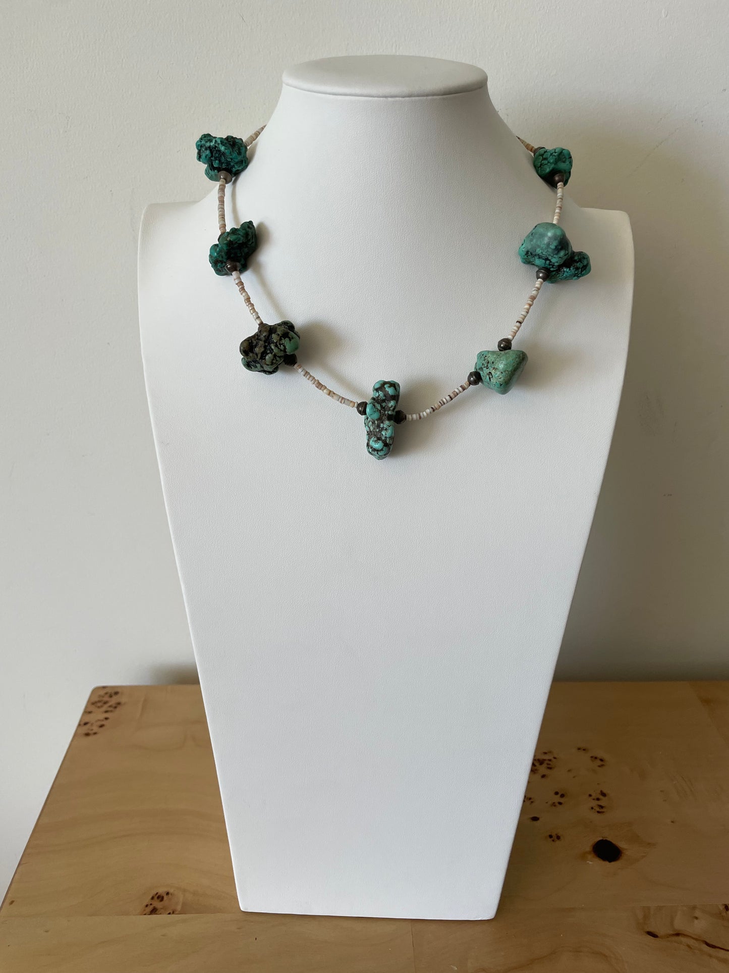 Vintage Old Pawn Turquoise Chunk Heishi Bead Necklace Southwestern