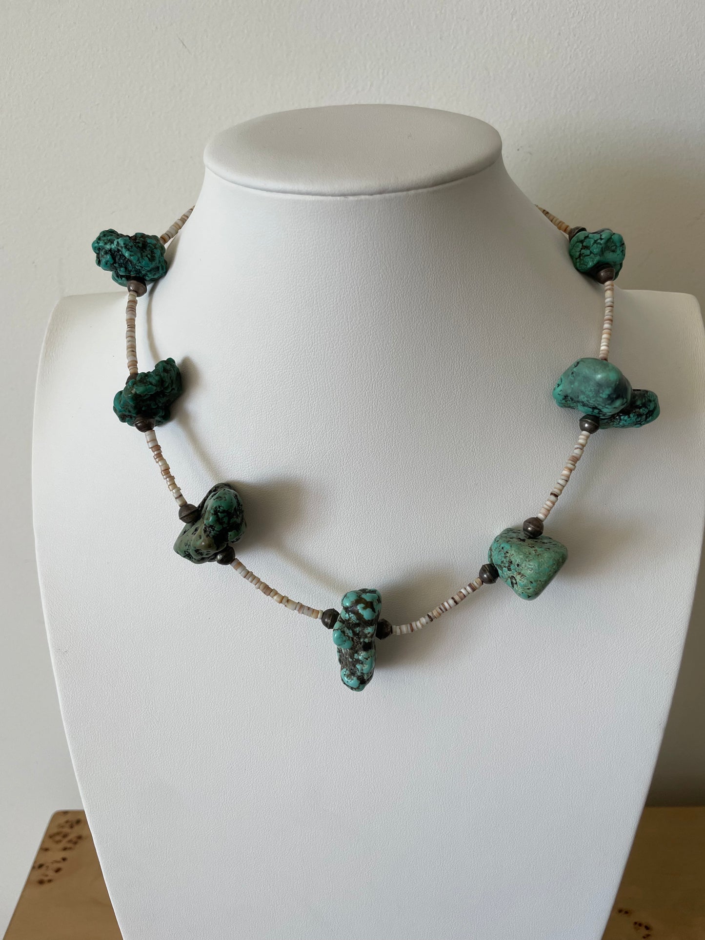 Vintage Old Pawn Turquoise Chunk Heishi Bead Necklace Southwestern