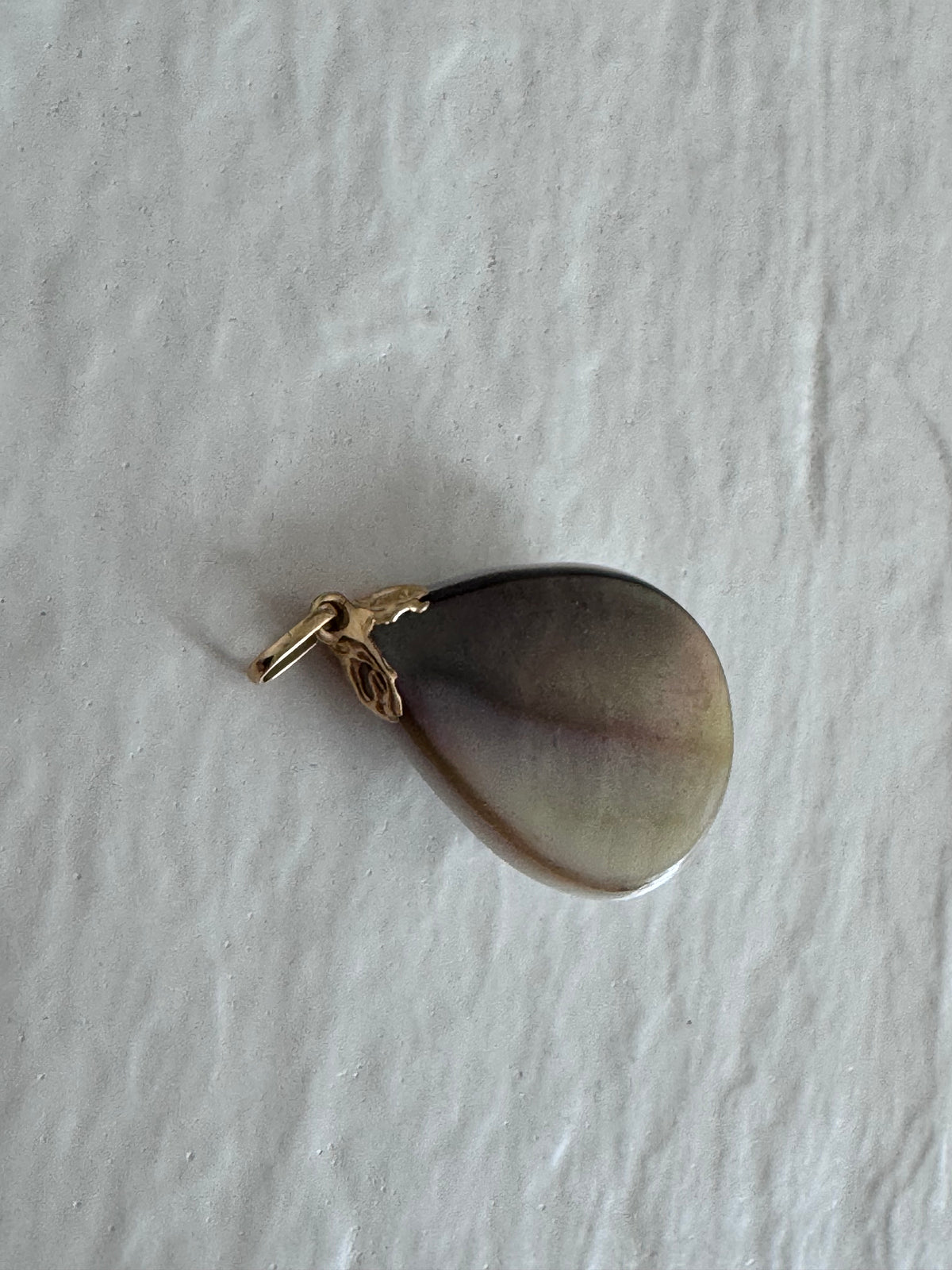 Vintage Mother of Pearl Teardrop Pendant with 14K Gold Bail