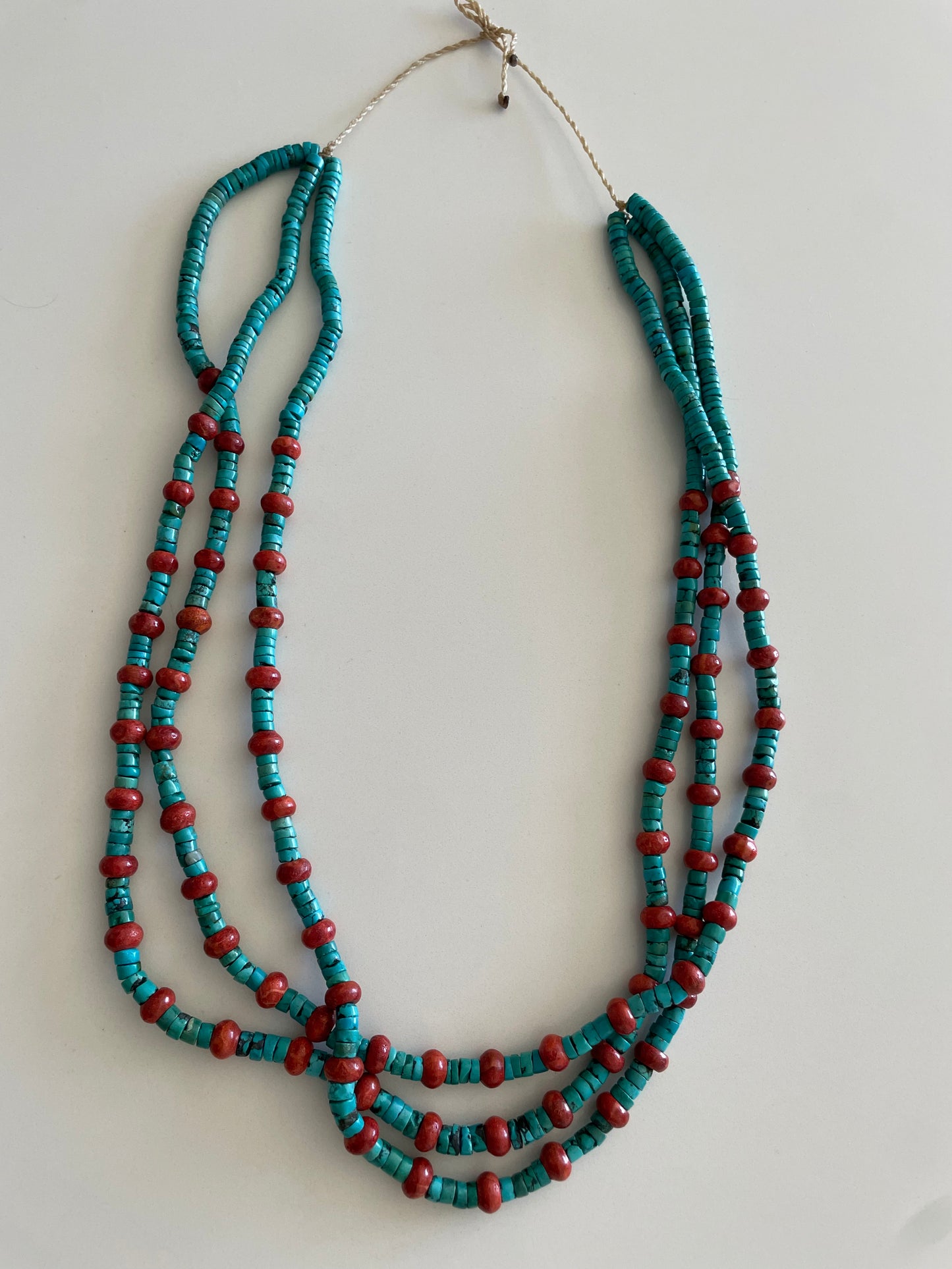 Vintage Turquoise and Orange Stone Beaded Heishi Necklace Large and Long Southwestern Style