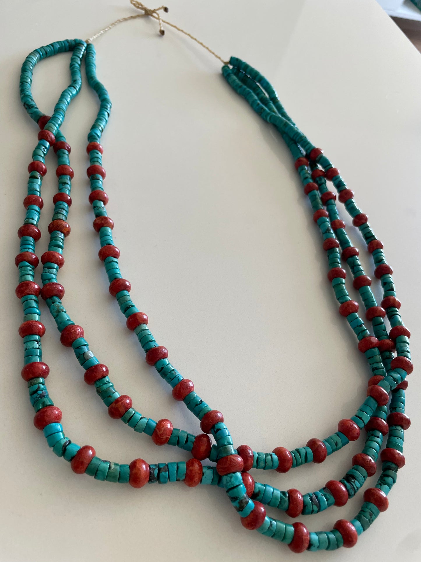 Vintage Turquoise and Orange Stone Beaded Heishi Necklace Large and Long Southwestern Style