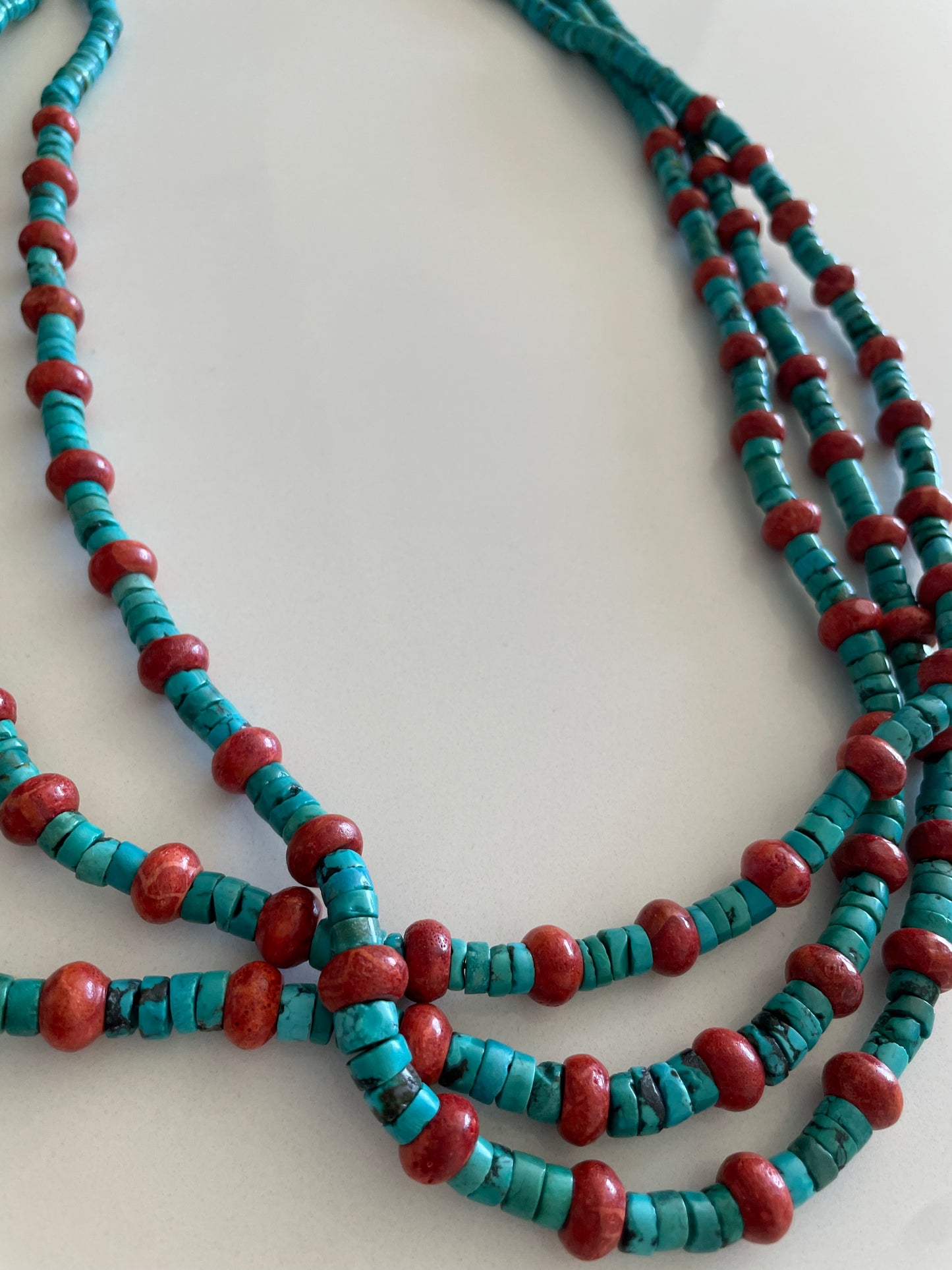 Vintage Turquoise and Orange Stone Beaded Heishi Necklace Large and Long Southwestern Style