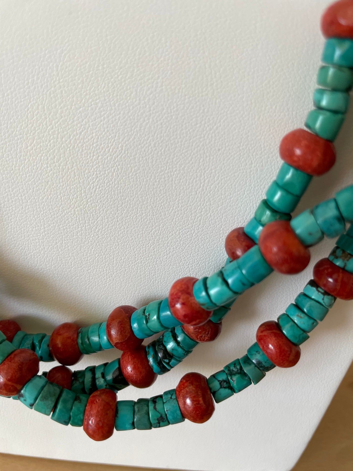 Vintage Turquoise and Orange Stone Beaded Heishi Necklace Large and Long Southwestern Style