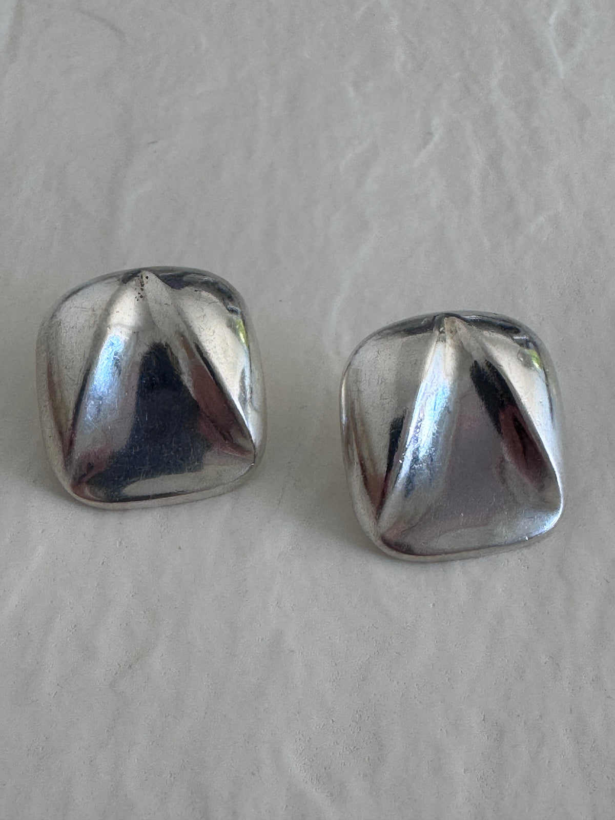 Estate vintage 1980s sterling silver puffy abstract geometric post earrings sculptural post-modern design