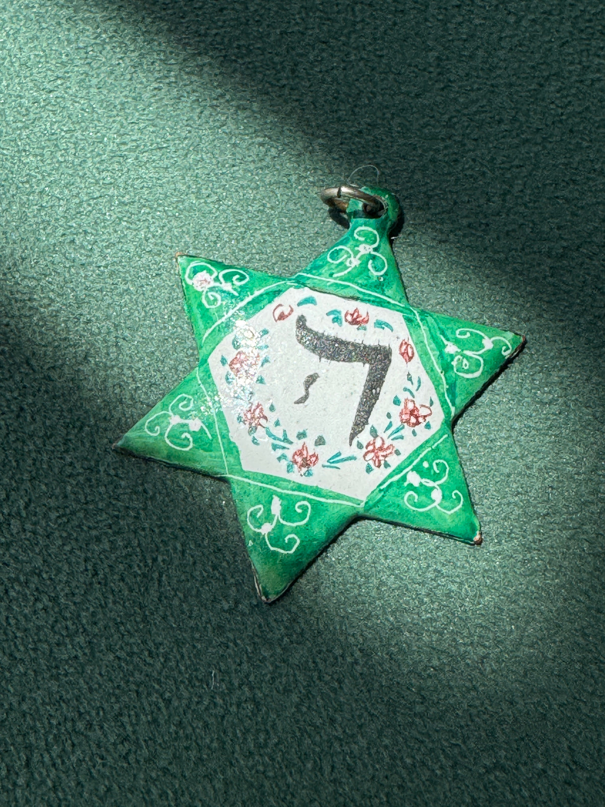 Vintage Copper Hand Painted Enamel Star of David Pendant Chai Judaica