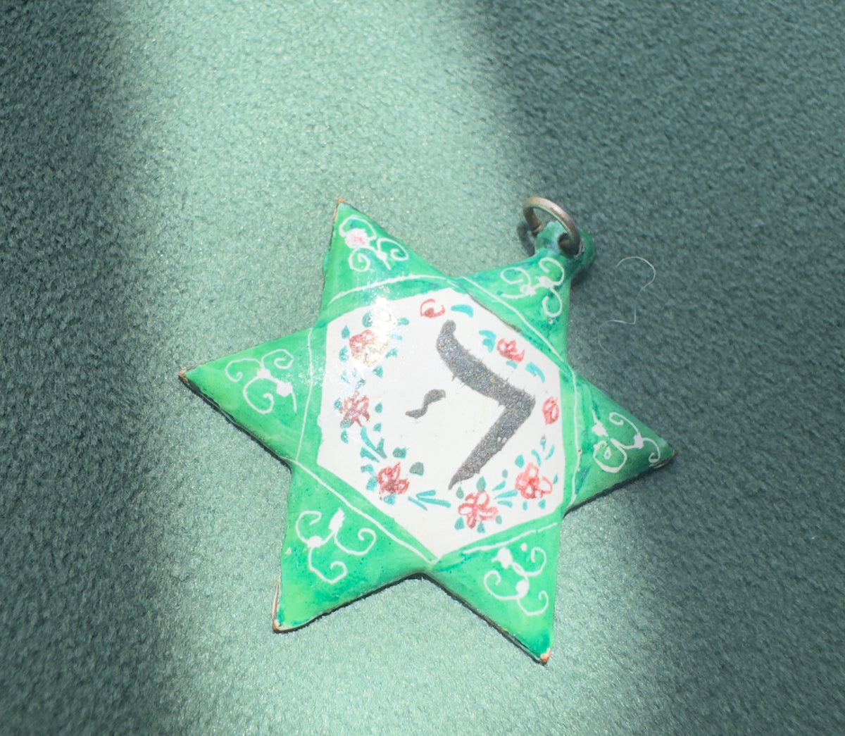 Vintage Copper Hand Painted Enamel Star of David Pendant Chai Judaica