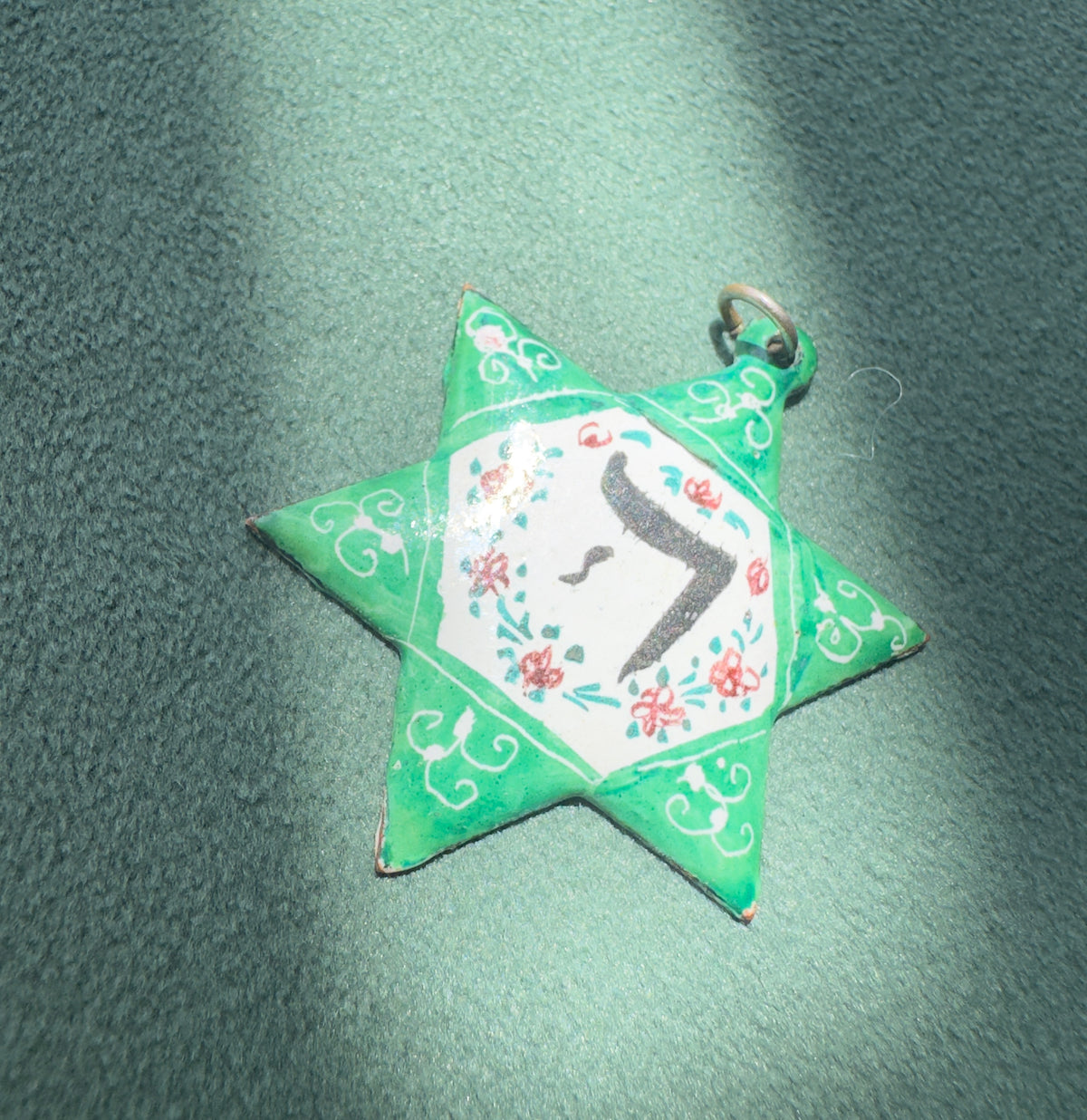 Vintage Copper Hand Painted Enamel Star of David Pendant Chai Judaica