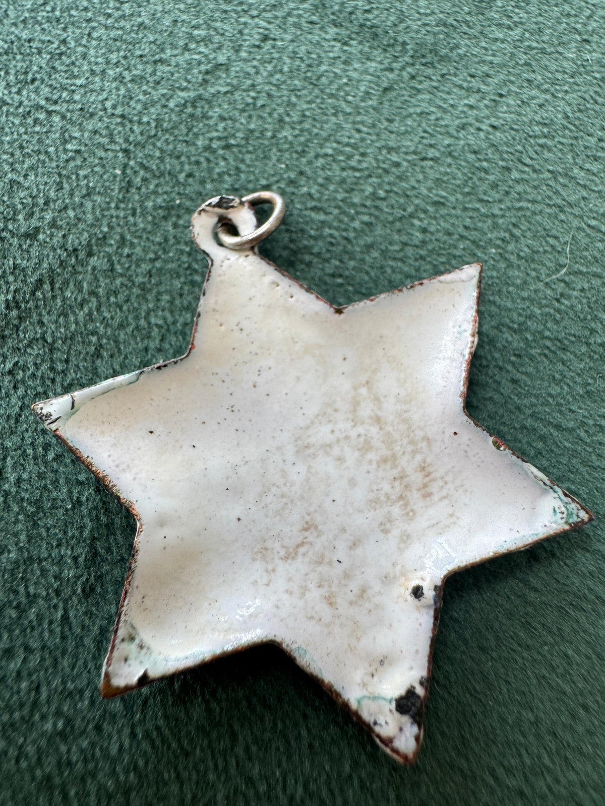 Vintage Copper Hand Painted Enamel Star of David Pendant Chai Judaica