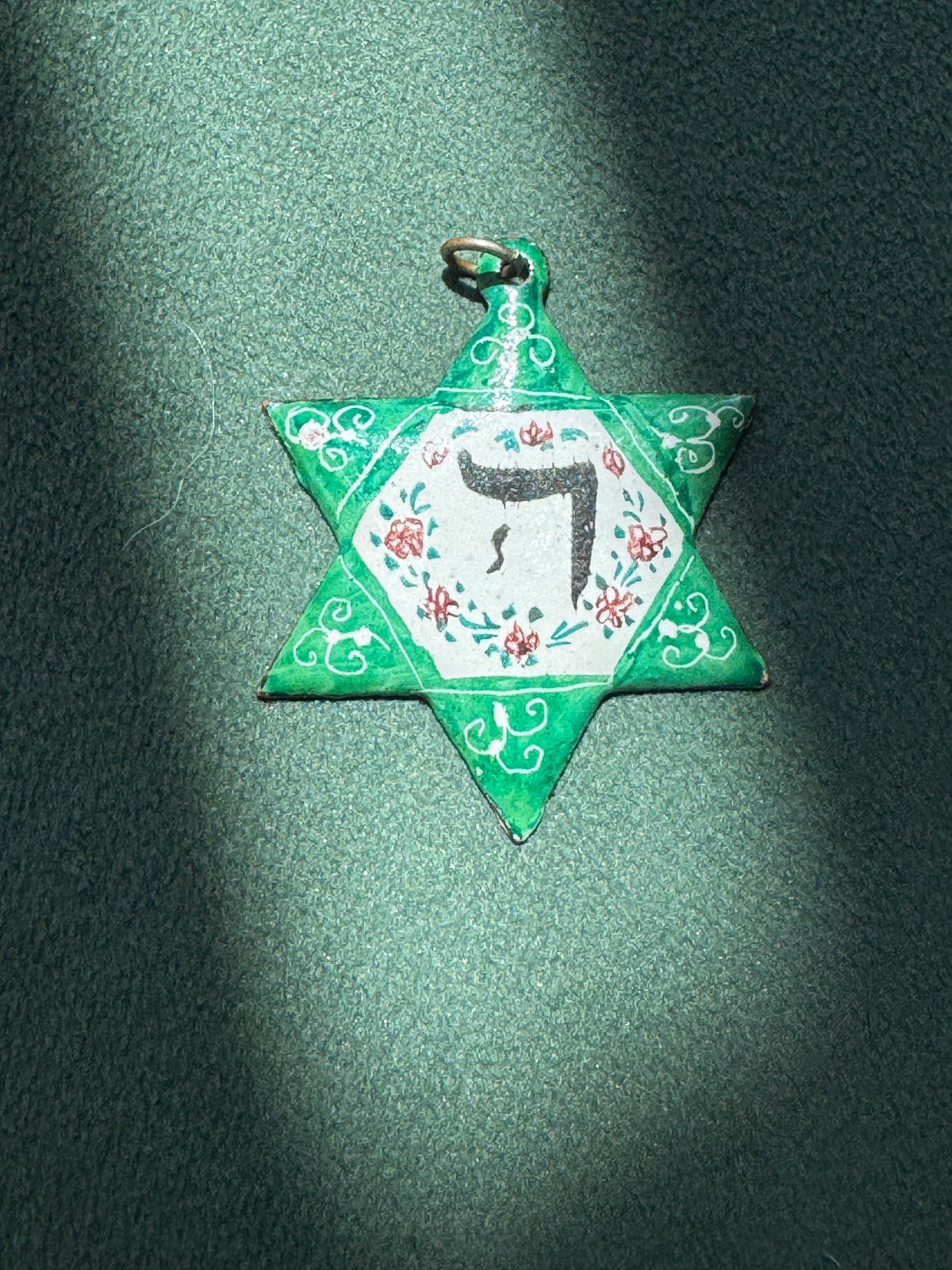Vintage Copper Hand Painted Enamel Star of David Pendant Chai Judaica