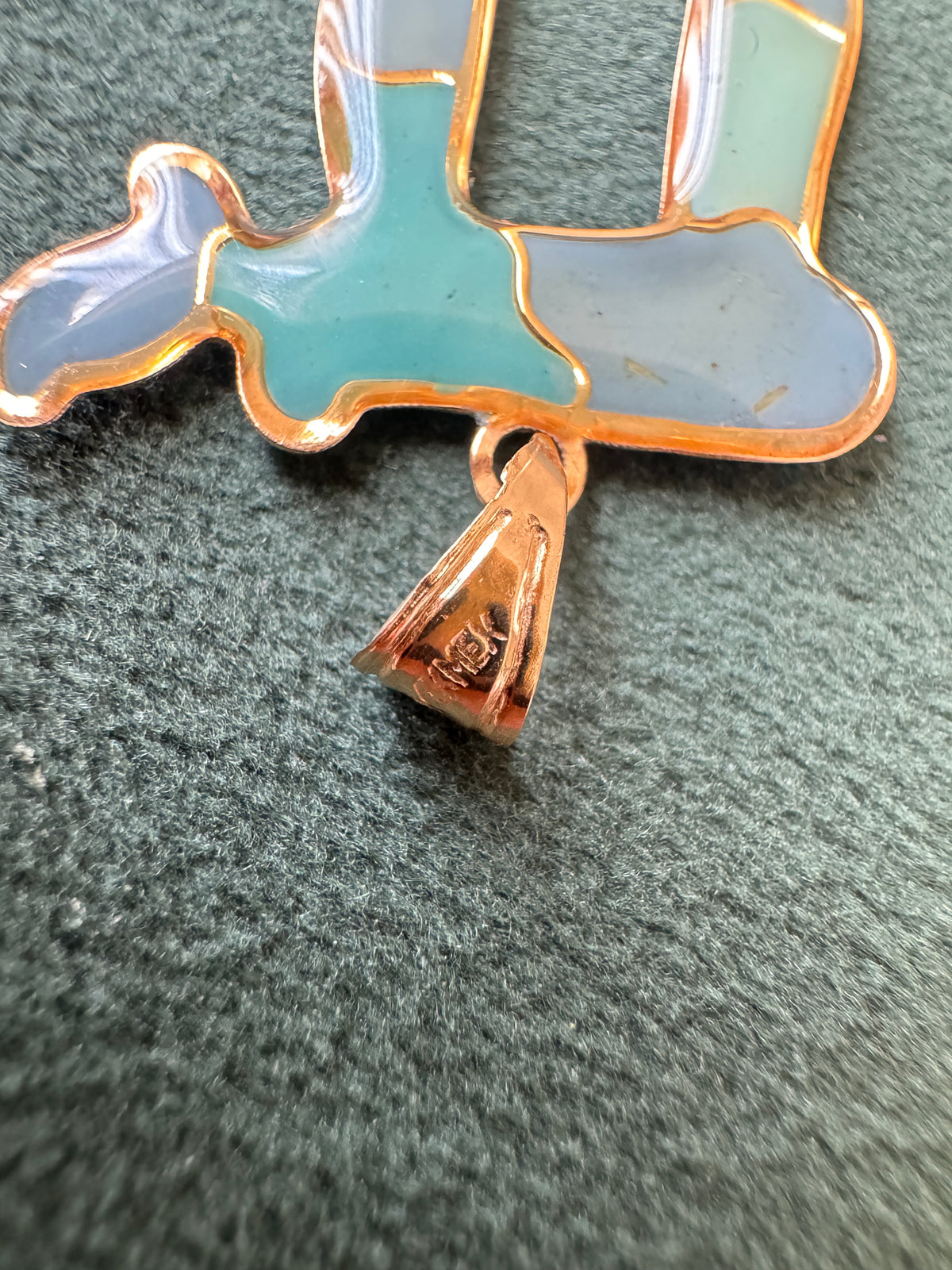Vintage 14K Gold Puffy Enamel Chai Pendant Blue Judaica
