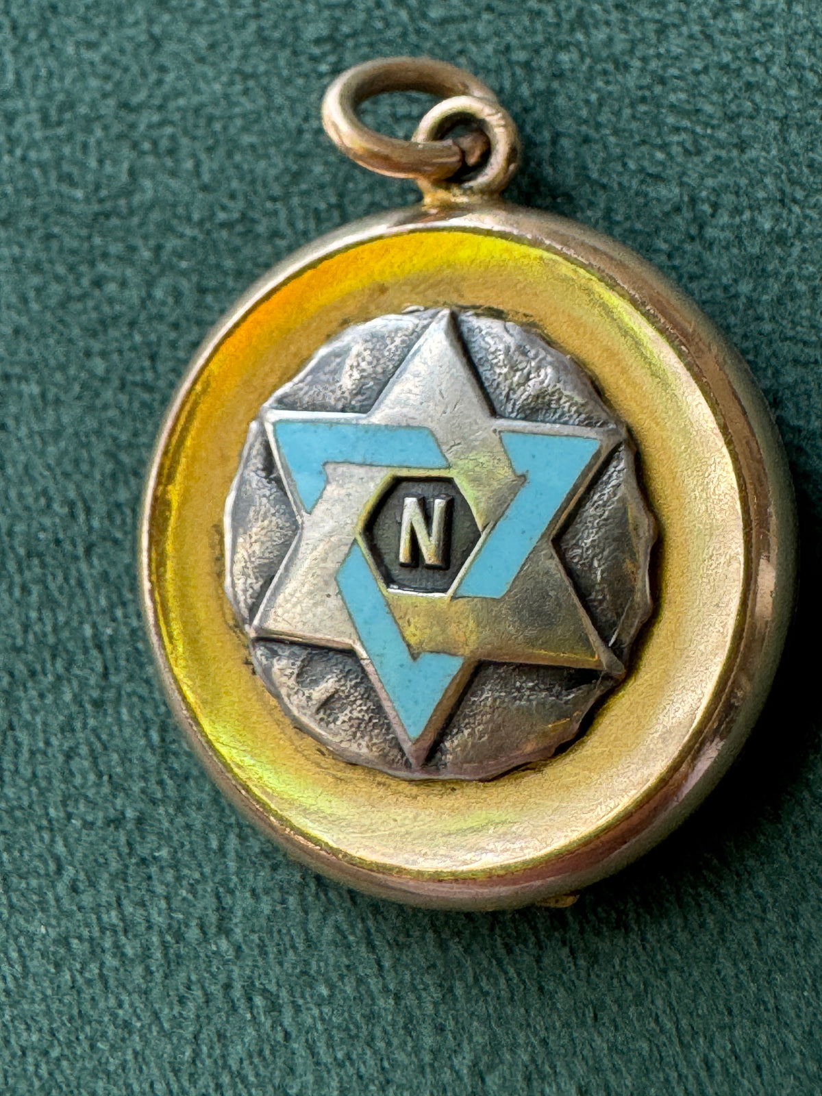 Antique Early 1900s Rolled Gold Star of David Locket With Blue Enamel Fraternal Design