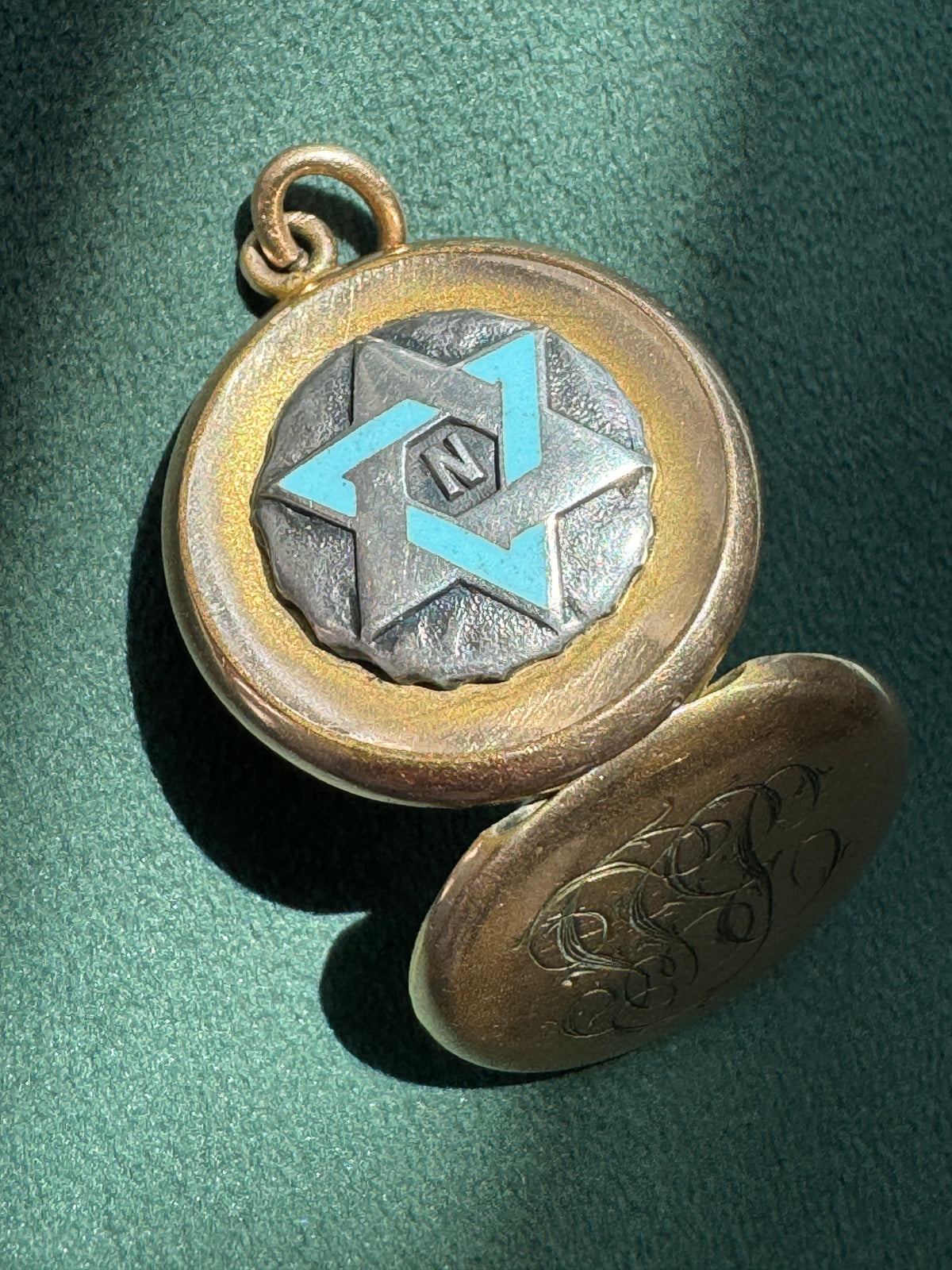 Antique Early 1900s Rolled Gold Star of David Locket With Blue Enamel Fraternal Design