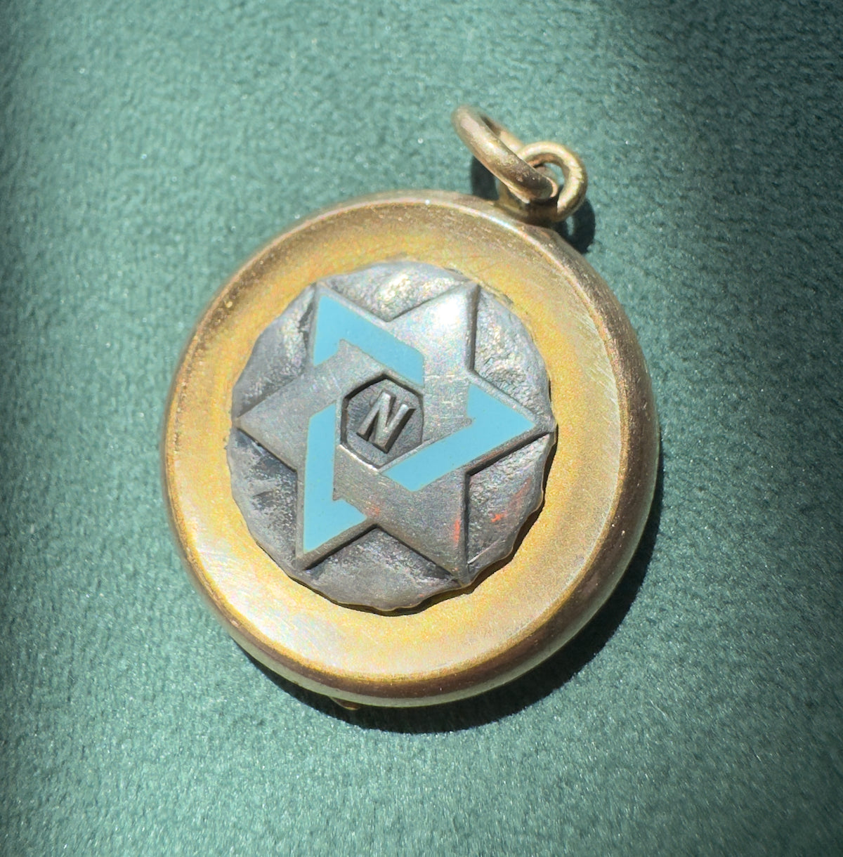 Antique Early 1900s Rolled Gold Star of David Locket With Blue Enamel Fraternal Design