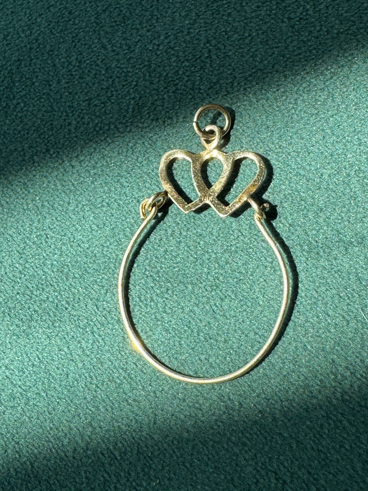 Vintage 14K Gold Double Heart Charm Holder Pendant Solid Gold Ready For Your Charms