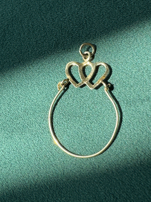Vintage 14K Gold Double Heart Charm Holder Pendant Solid Gold Ready For Your Charms