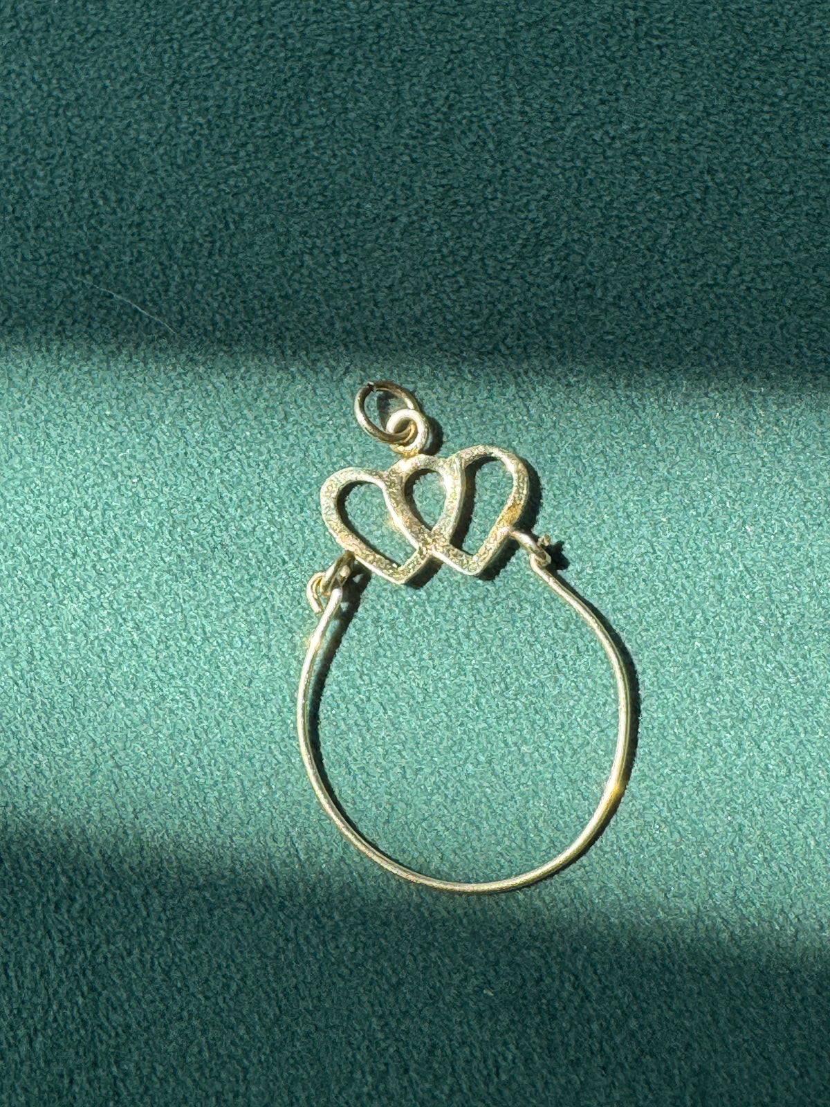 Vintage 14K Gold Double Heart Charm Holder Pendant Solid Gold Ready For Your Charms