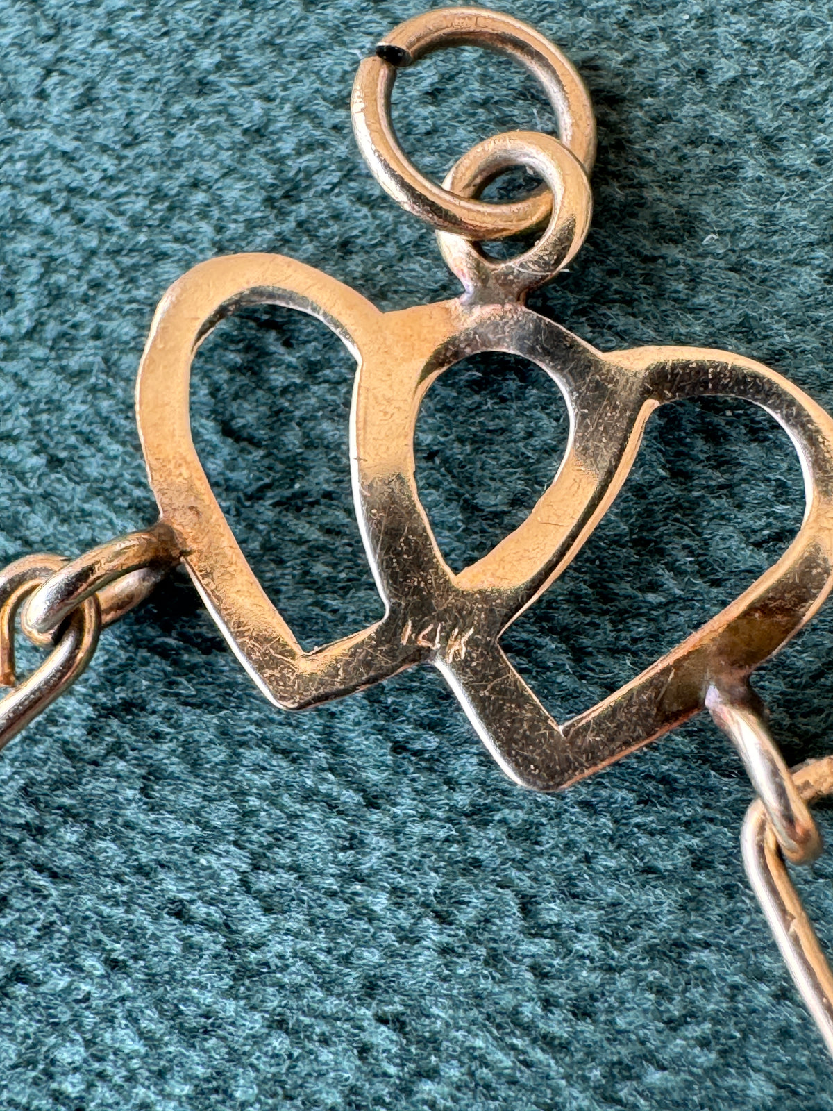 Vintage 14K Gold Double Heart Charm Holder Pendant Solid Gold Ready For Your Charms
