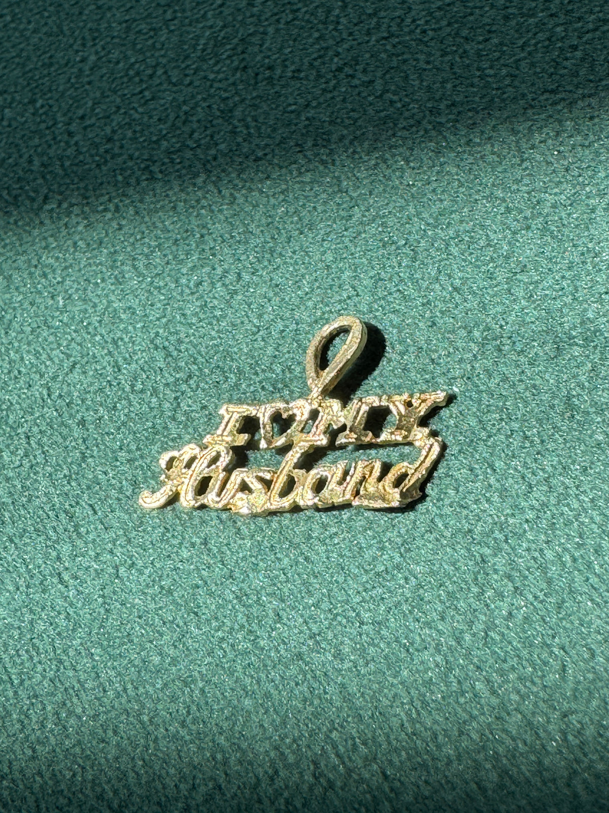 Vintage Petite 14K Gold I Love My Husband Script Charm Pendant Sentimental Gift