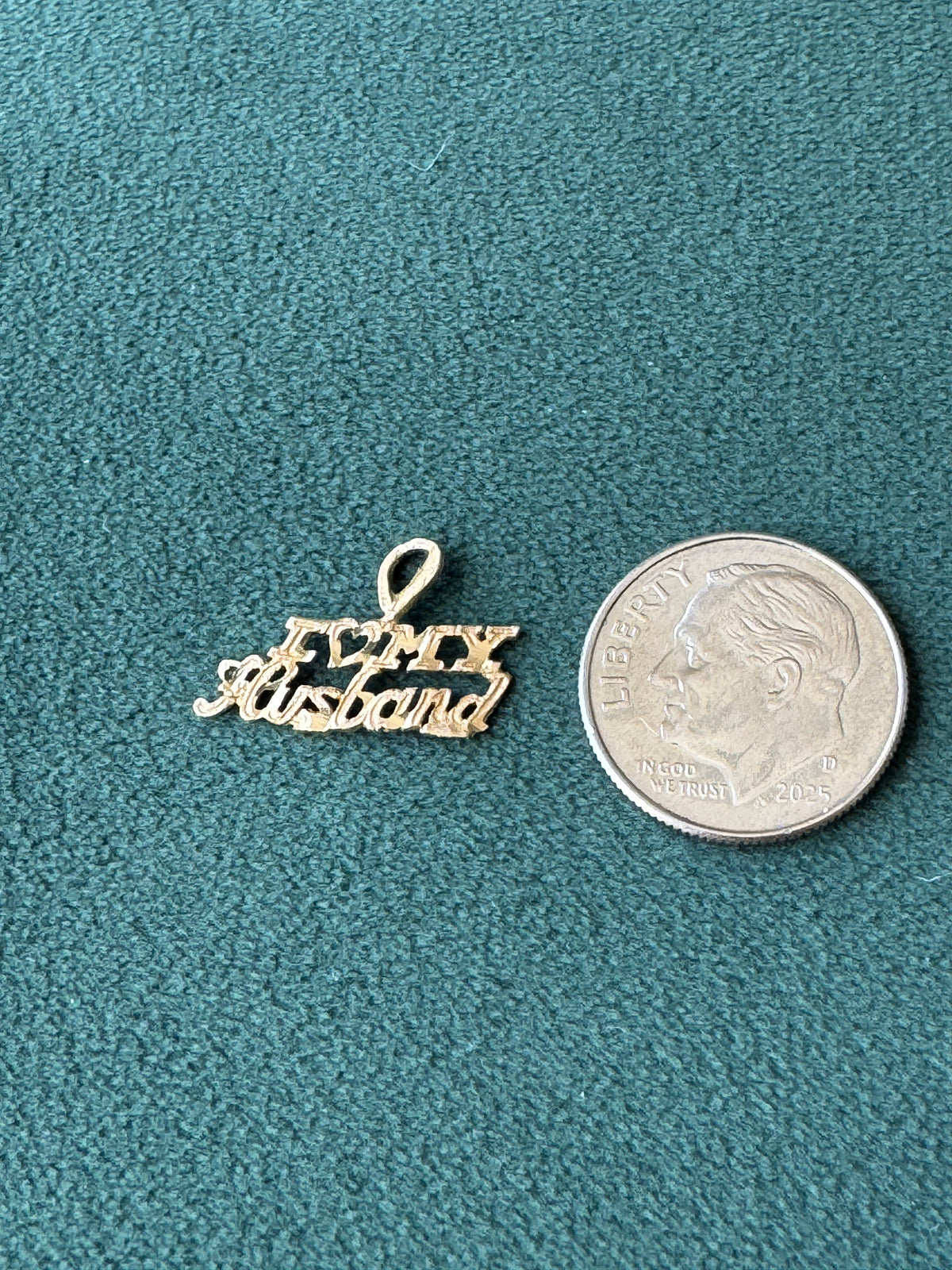 Vintage Petite 14K Gold I Love My Husband Script Charm Pendant Sentimental Gift