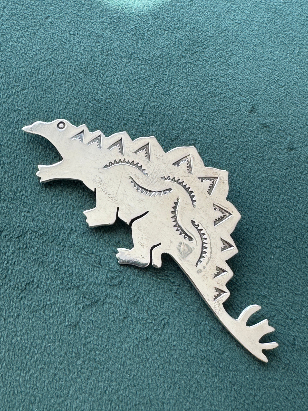 Vintage Sterling Silver Stegosaurus Brooch Pin Spiked Tail and All