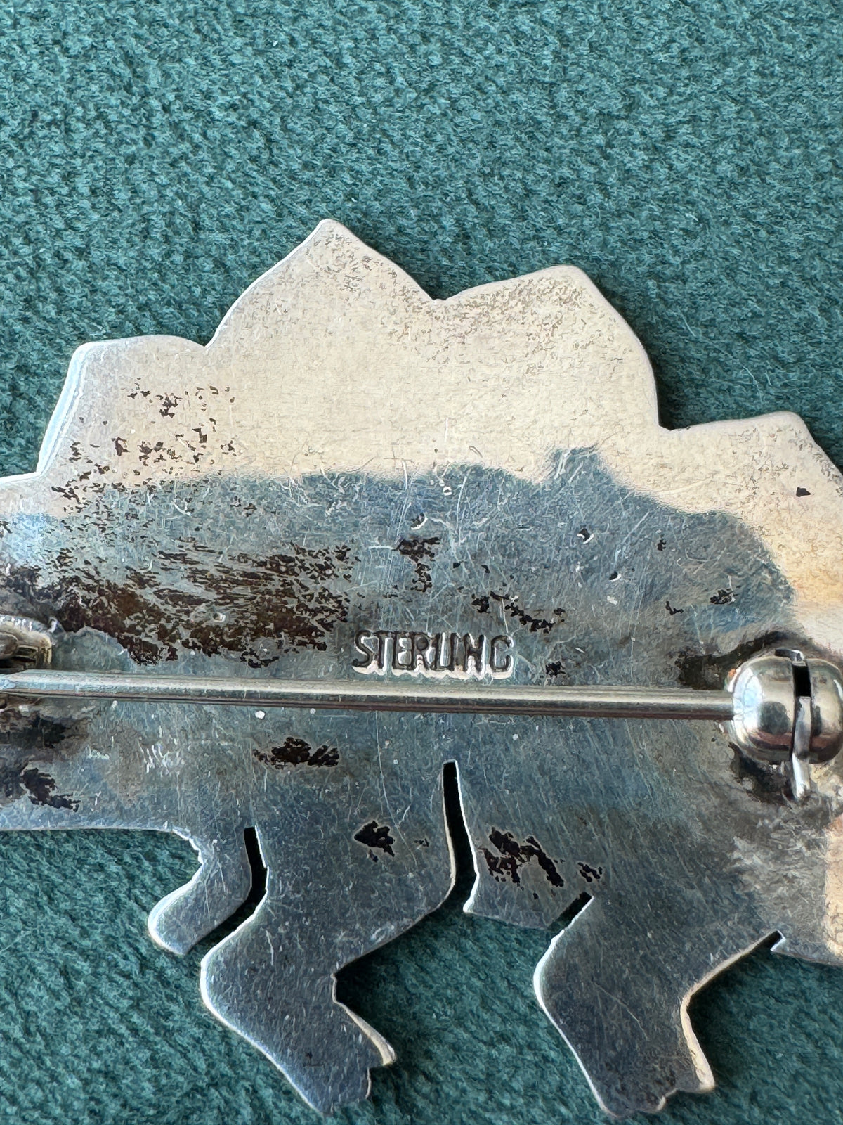 Vintage Sterling Silver Stegosaurus Brooch Pin Spiked Tail and All