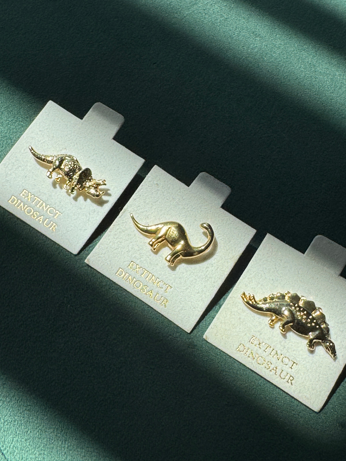 Vintage Dinosaur Lapel Pin Set of 3 Gold Tone Deadstock New Old Stock