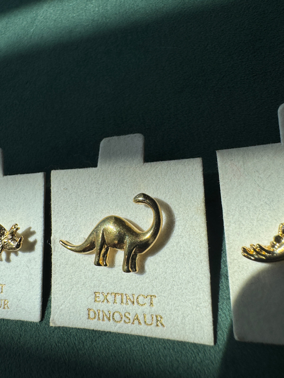 Vintage Dinosaur Lapel Pin Set of 3 Gold Tone Deadstock New Old Stock