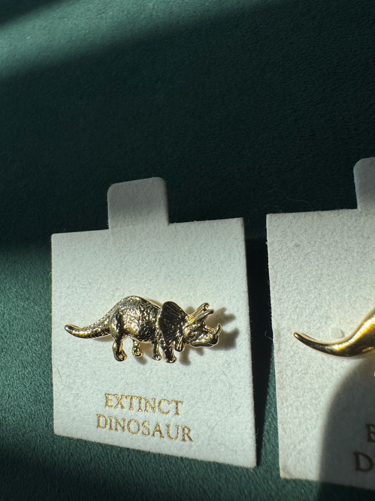 Vintage Dinosaur Lapel Pin Set of 3 Gold Tone Deadstock New Old Stock